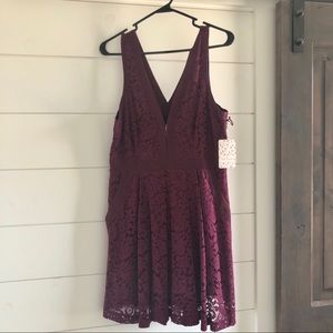 Free People Berry Lace Keyhole Dress